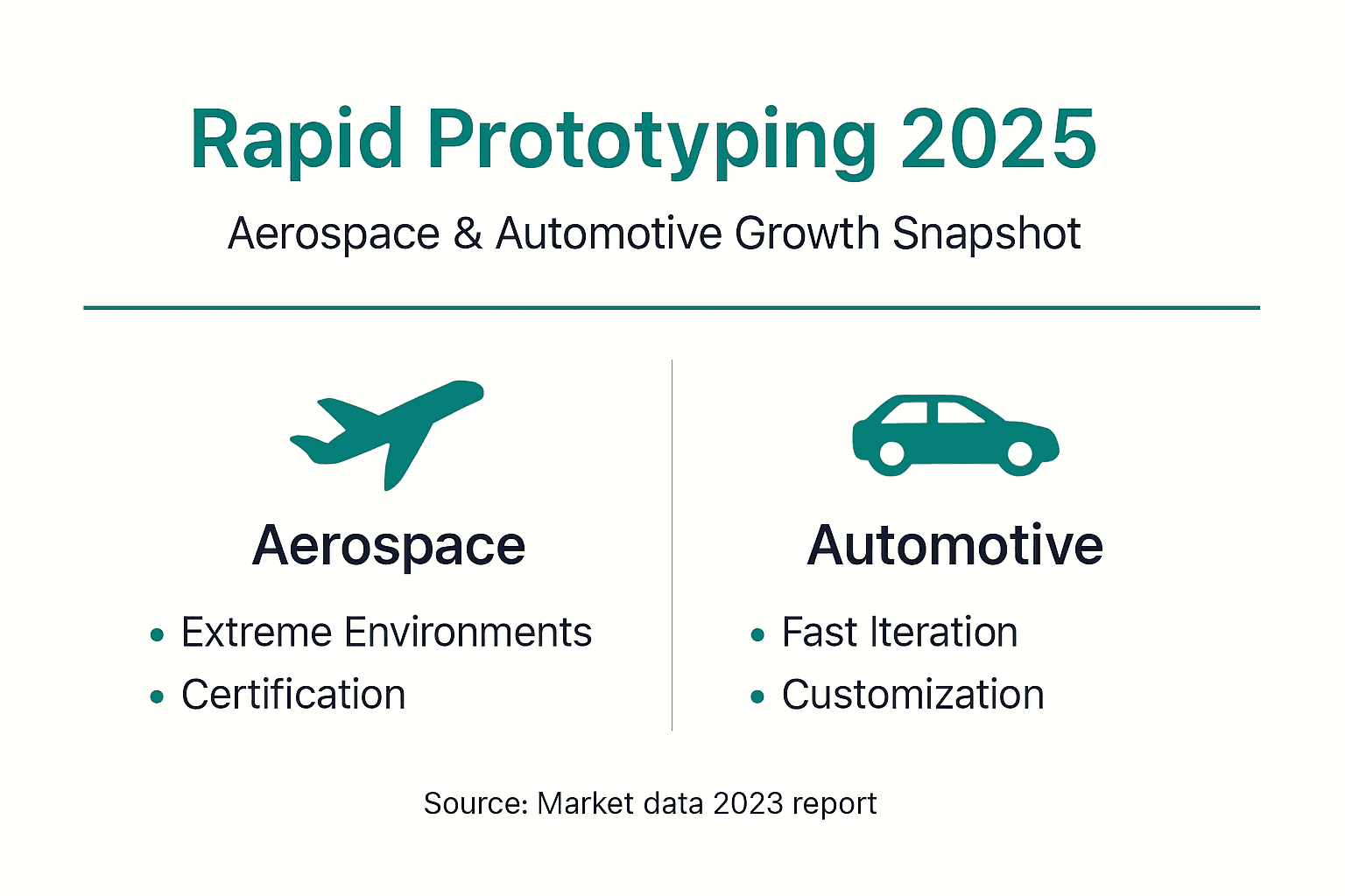 Infographic comparing aerospace and automotive rapid prototyping