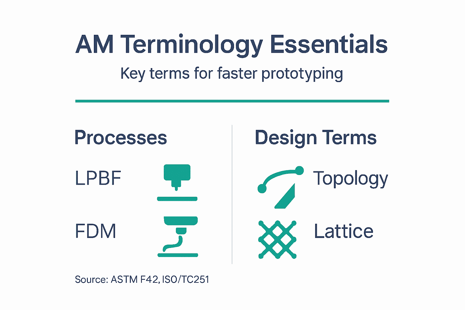 Infographic on key AM processes and design terms