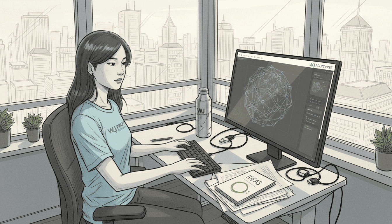 Engineer working on lattice topology model at computer