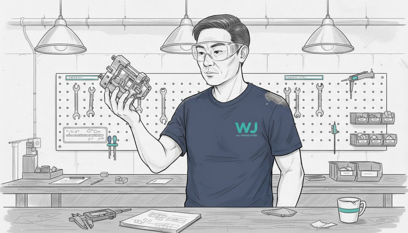 Technician examines CNC part in workshop