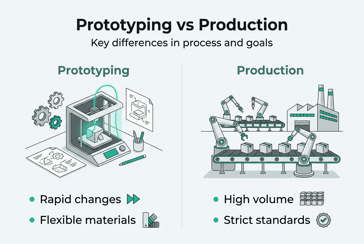 Infographic comparing prototyping and production