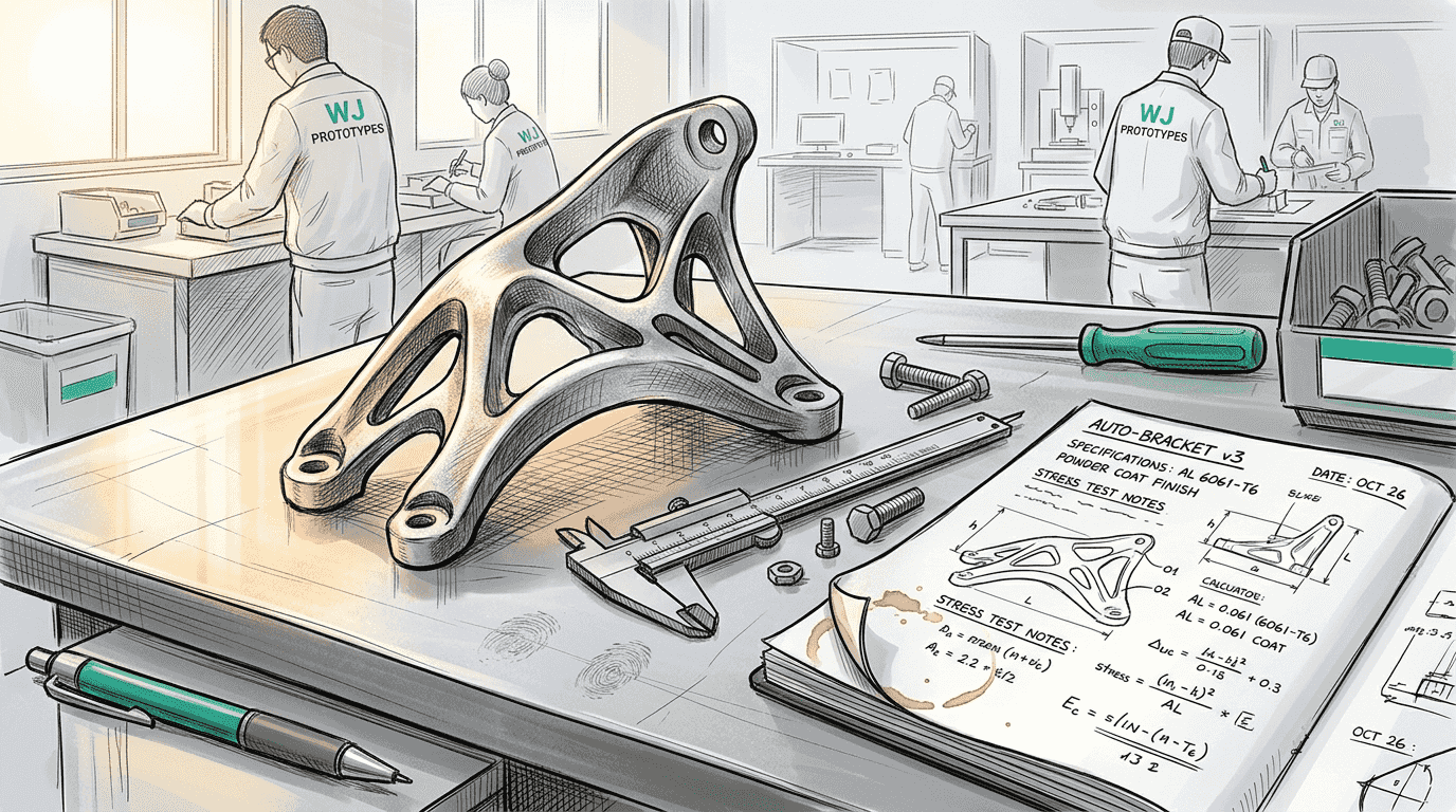 DMLS automotive bracket prototype on test table