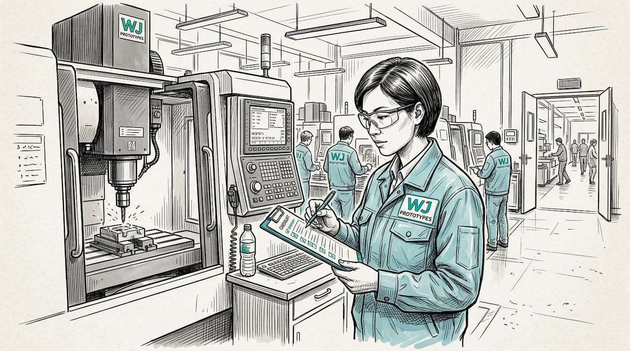 Supervisor reviews checklist near CNC machine