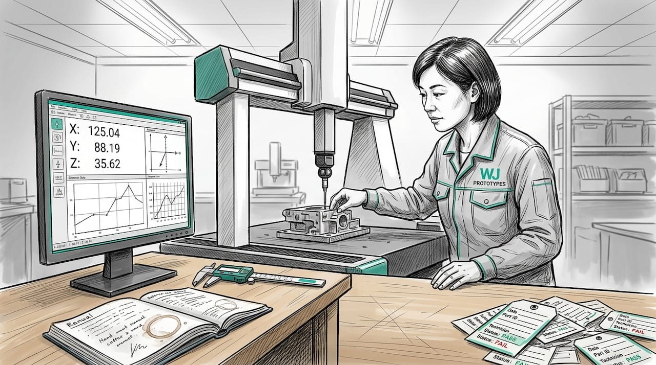 Technician using coordinate measuring machine