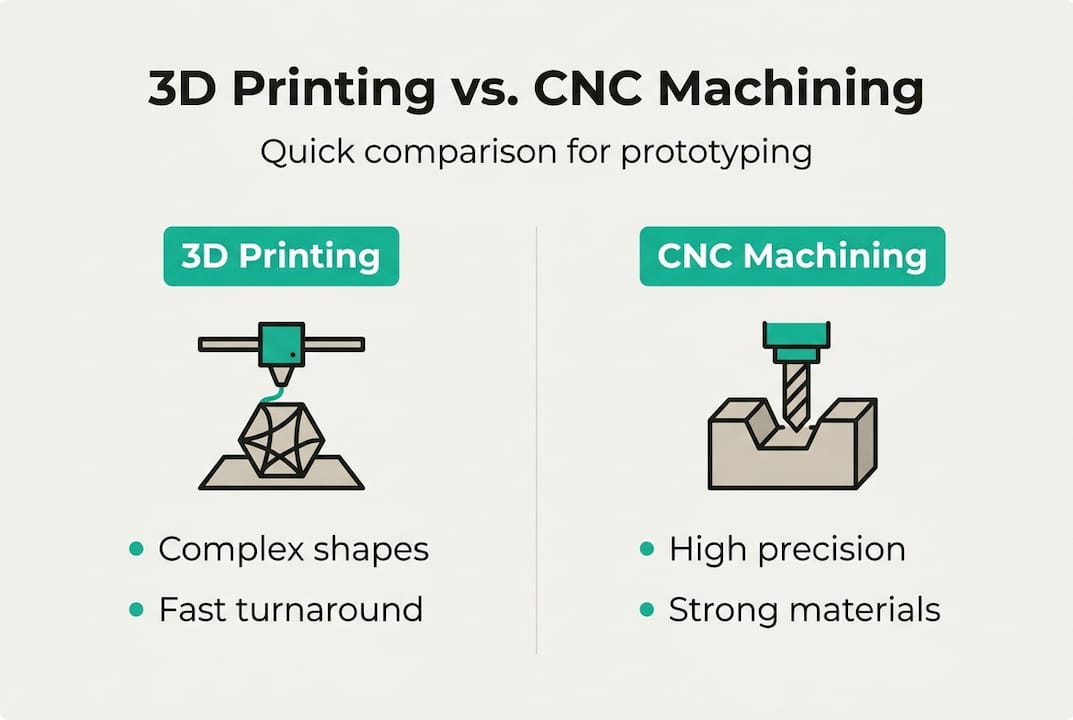 Infographic comparing 3D printing and CNC machining