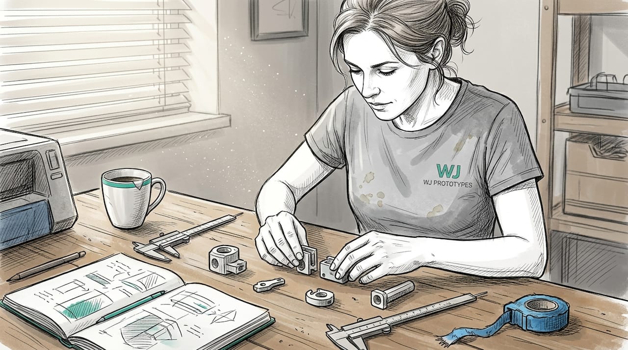 Designer assembling small 3D printed prototypes