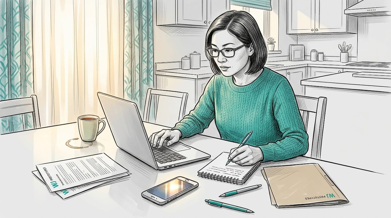 Woman researching prototyping partners with laptop