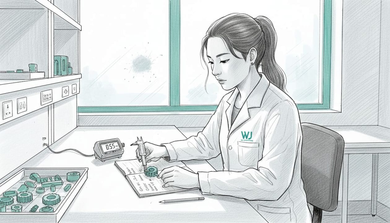 Technician measuring precision molded prototype