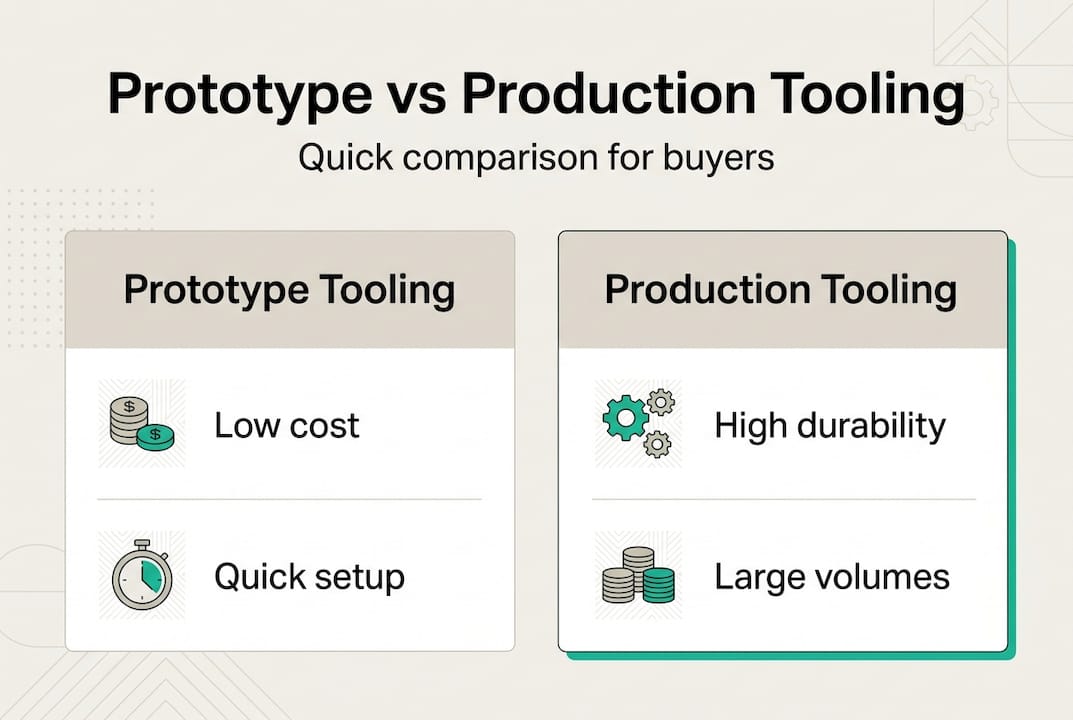 Infographic comparing prototype and production tooling