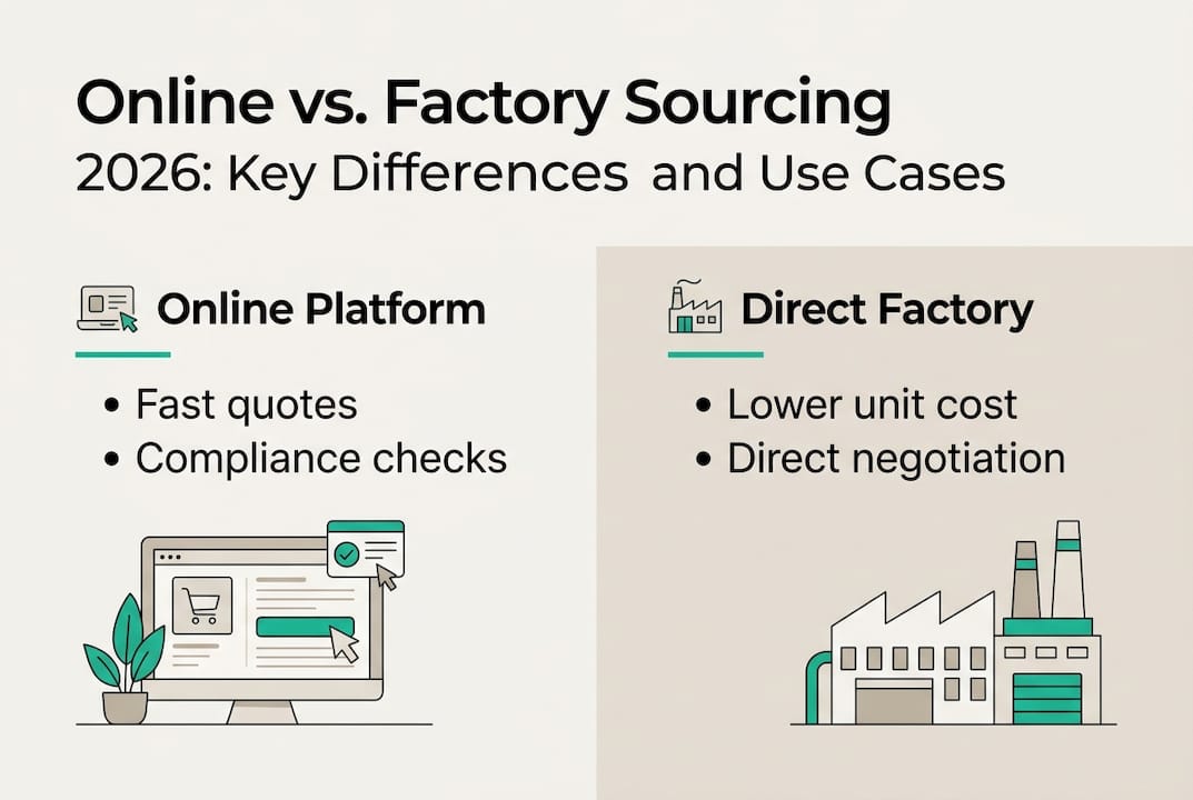 Infographic comparing online vs factory sourcing