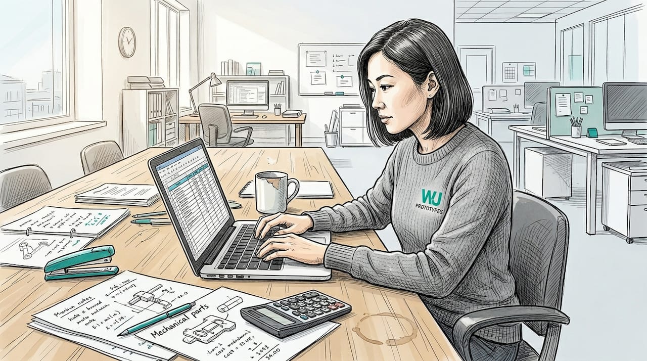 Engineer inputting manufacturing cost analysis data