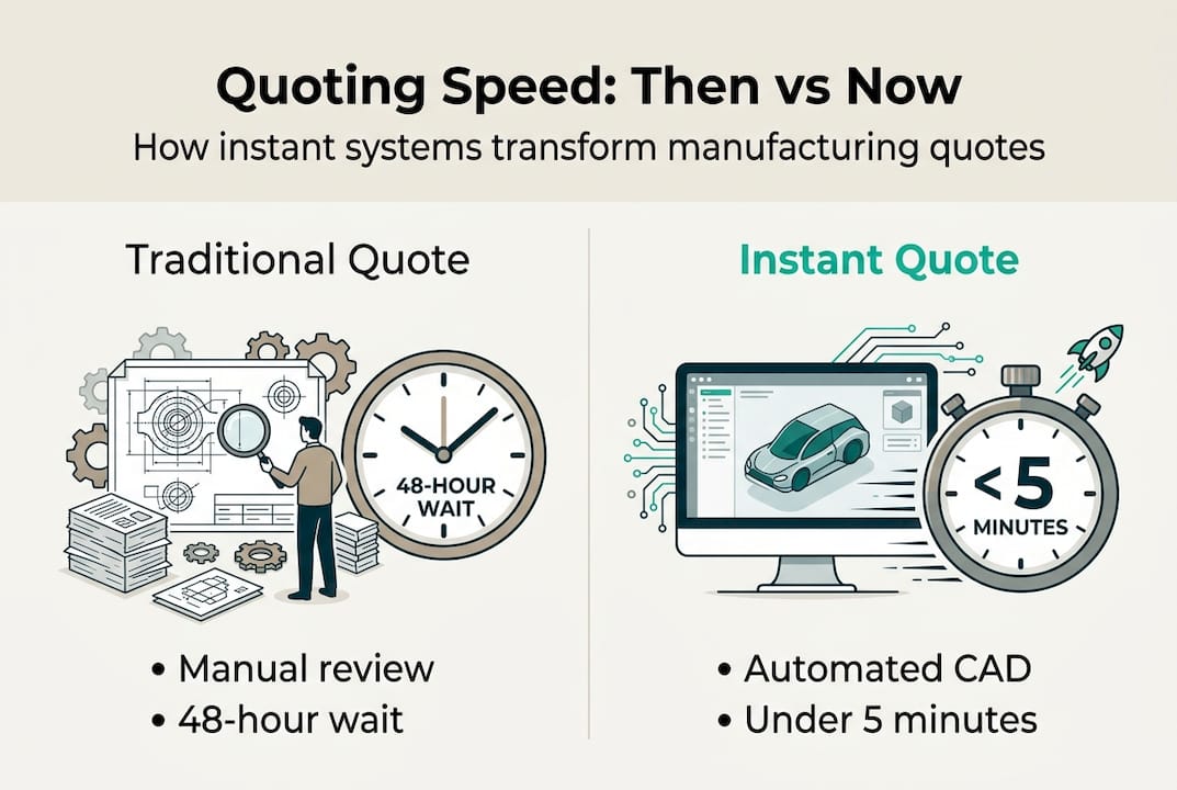 Infographic comparing traditional and instant manufacturing quoting
