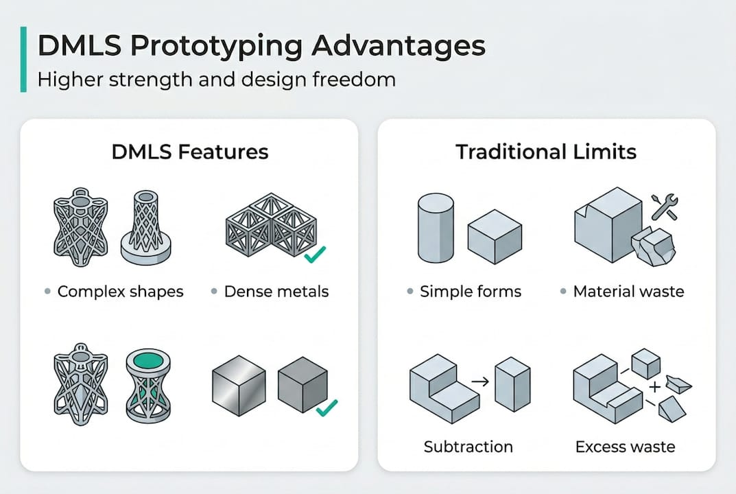 Infographic comparing DMLS and traditional prototyping