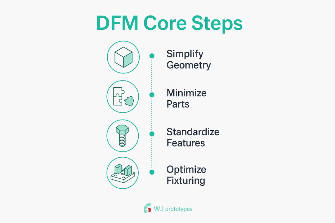 Infographic summarizing core design for manufacturability steps