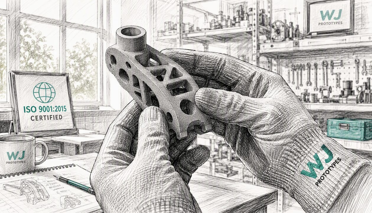 Gloved hand holding nylon MJF part close-up