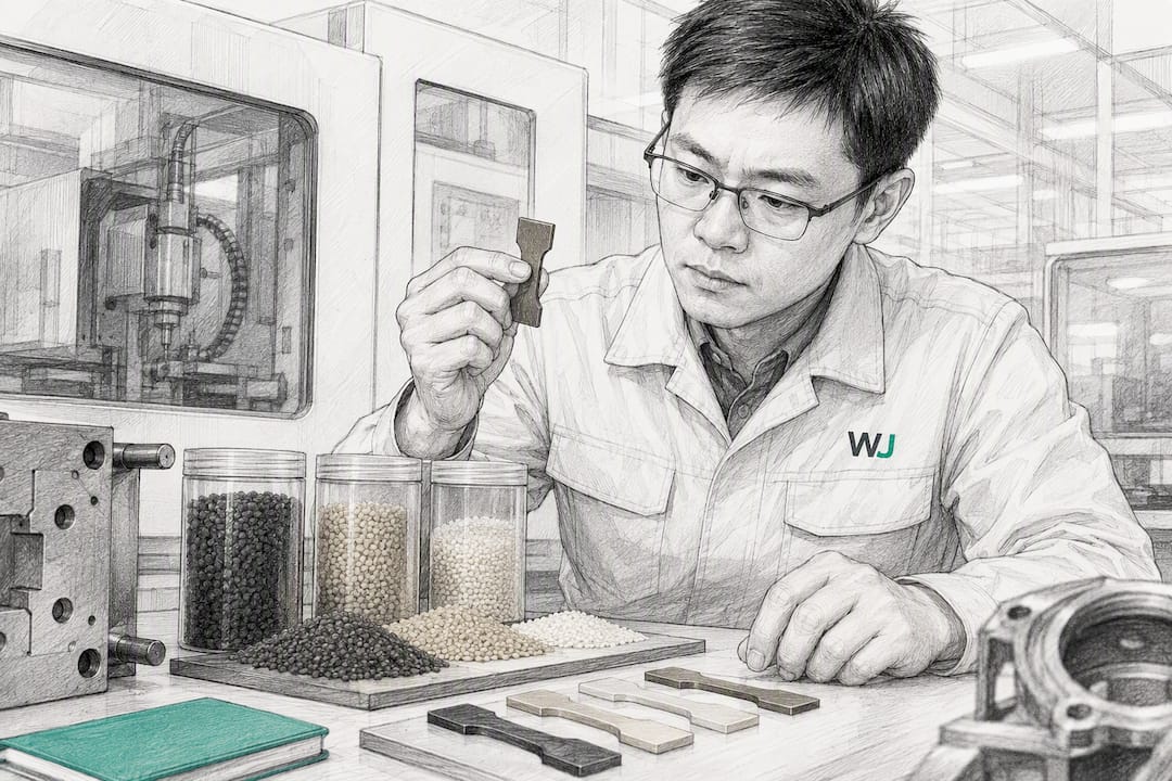 Engineer inspecting heat-resistant polymer samples