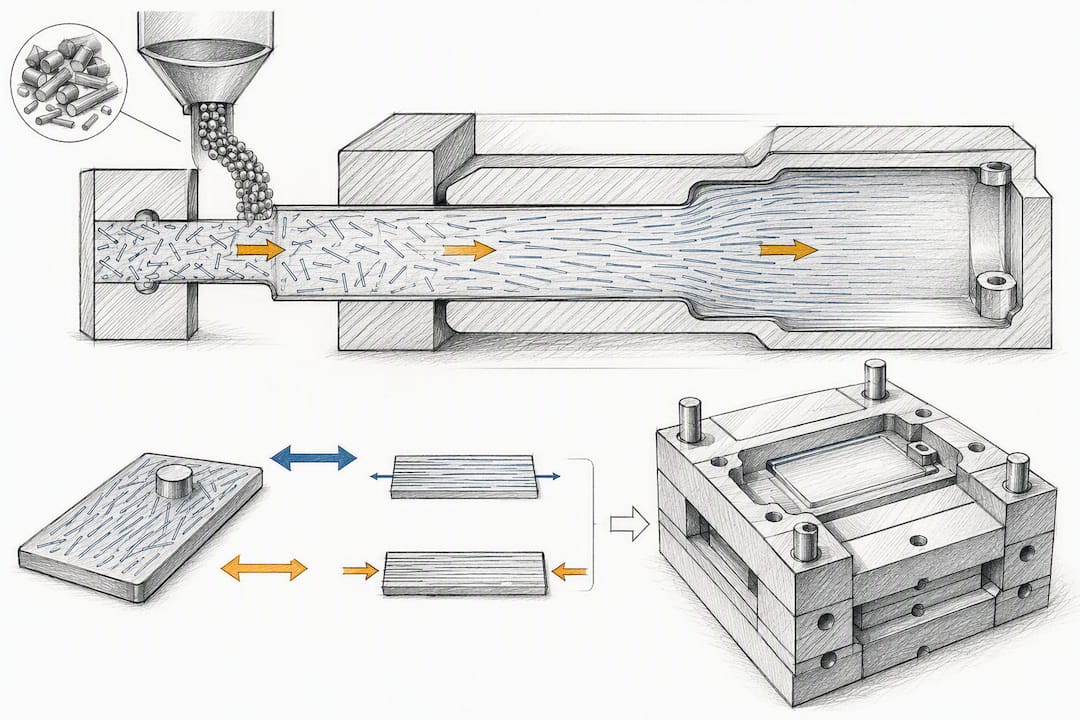 Illustration of glass fiber flow in mold