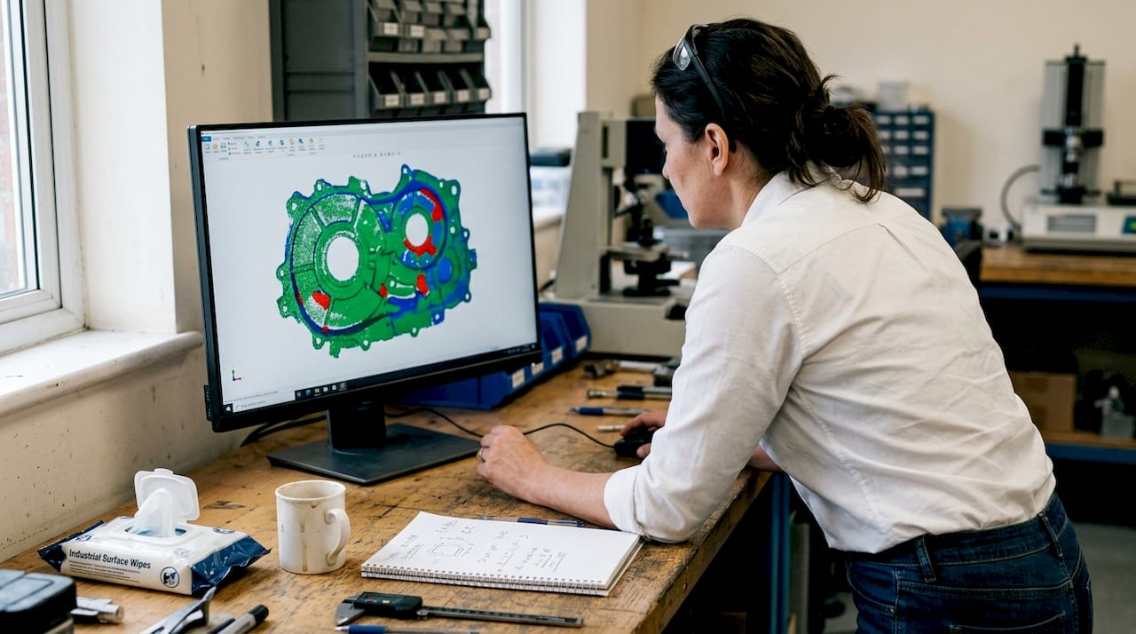 Engineer checks point cloud for scan errors