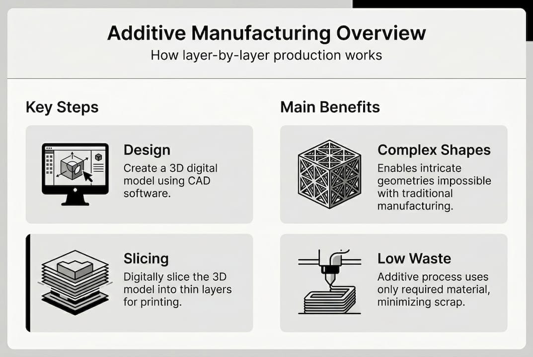 Infographic showing additive manufacturing overview