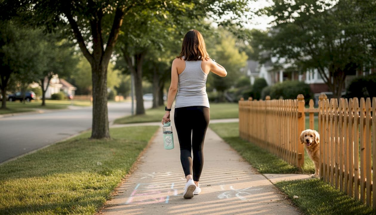 Pregnant woman walking for gentle exercise in neighborhood