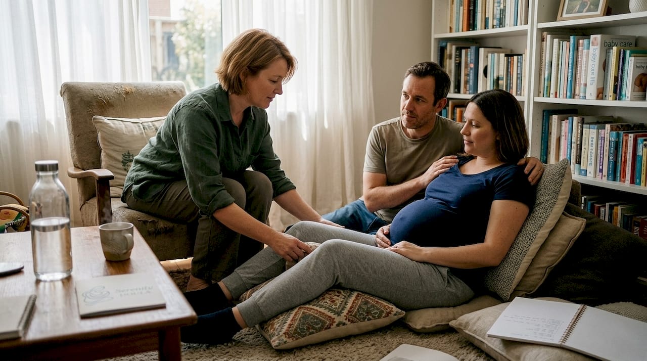 Doula teaching labor positions at home