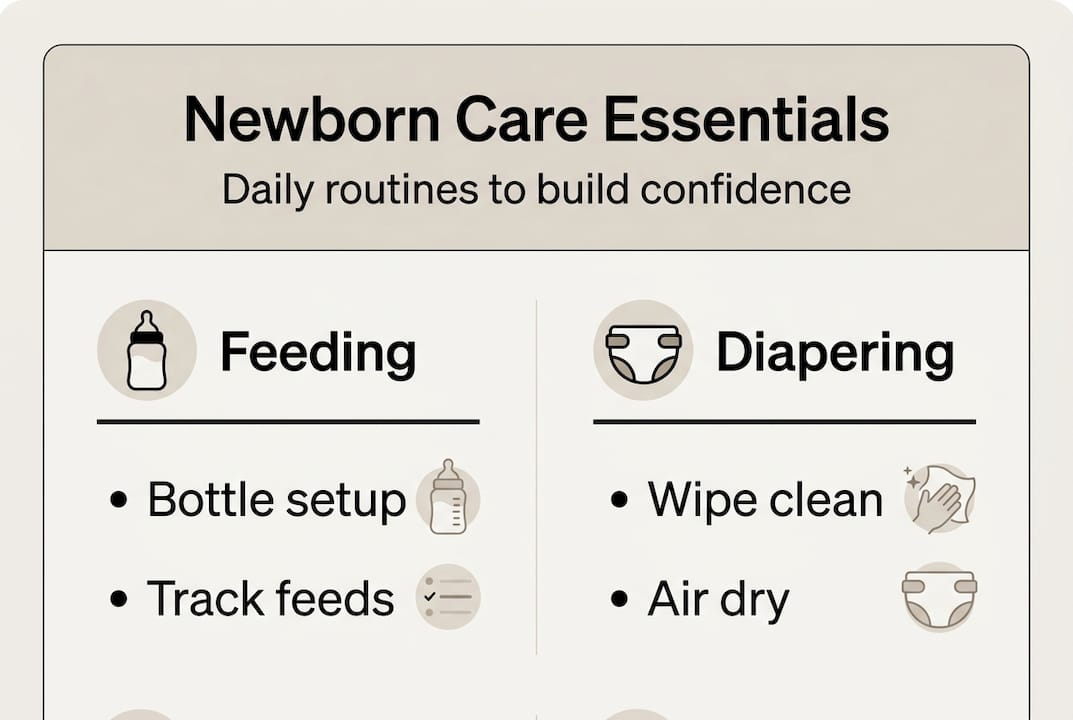 Infographic of newborn care essentials tasks