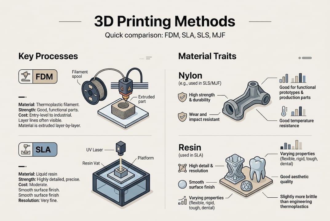 Infographic compares main 3D printing methods