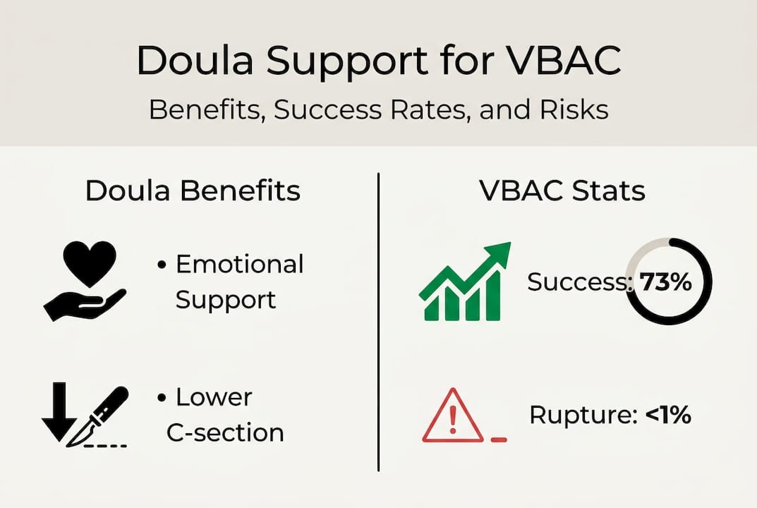 Infographic summarizing doula and VBAC statistics