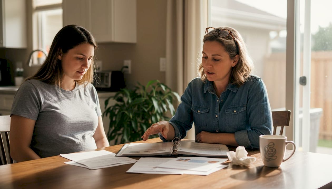 Doula and client discussing birth plans