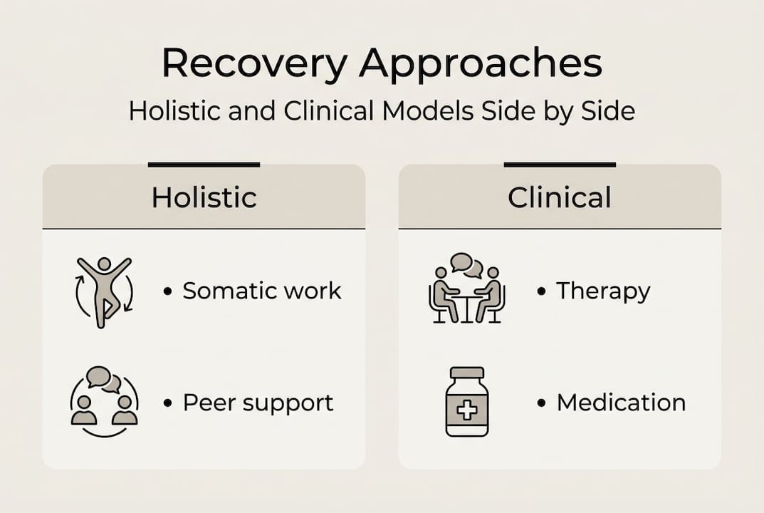 Infographic comparing holistic and clinical recovery approaches