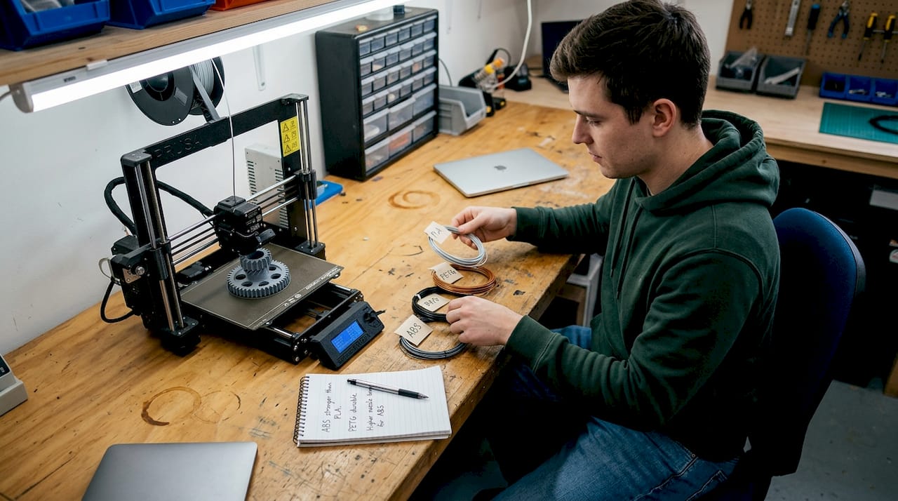 Professional comparing FDM 3D printing materials