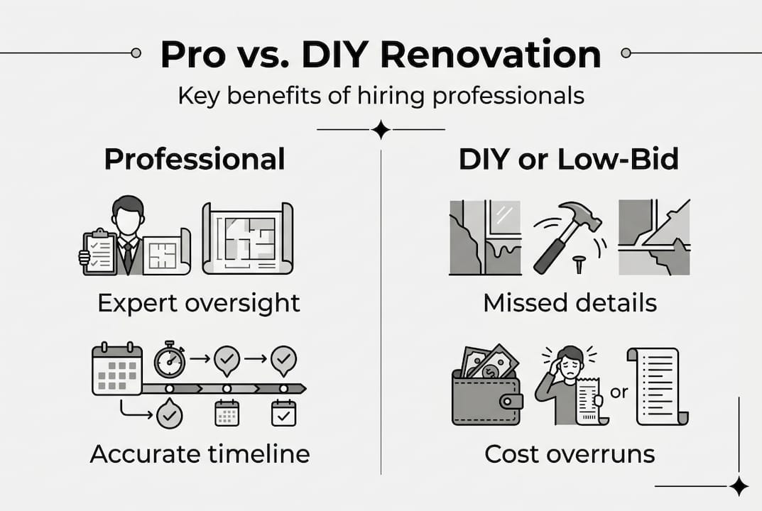 Infographic comparing renovation pros and DIY