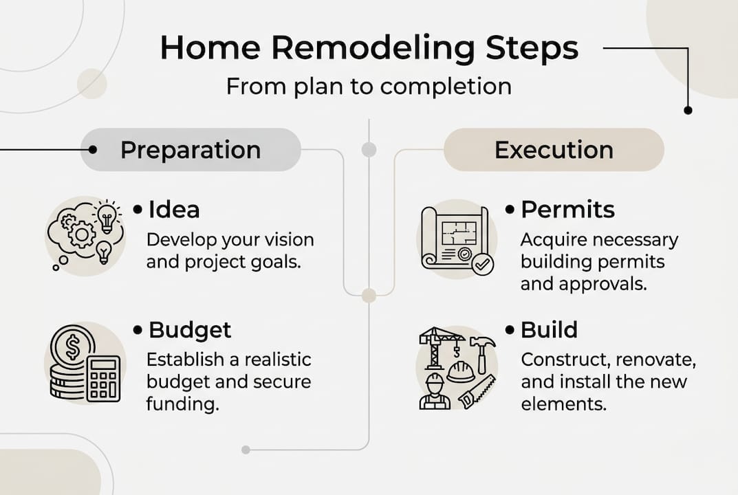 Infographic showing home remodeling process steps