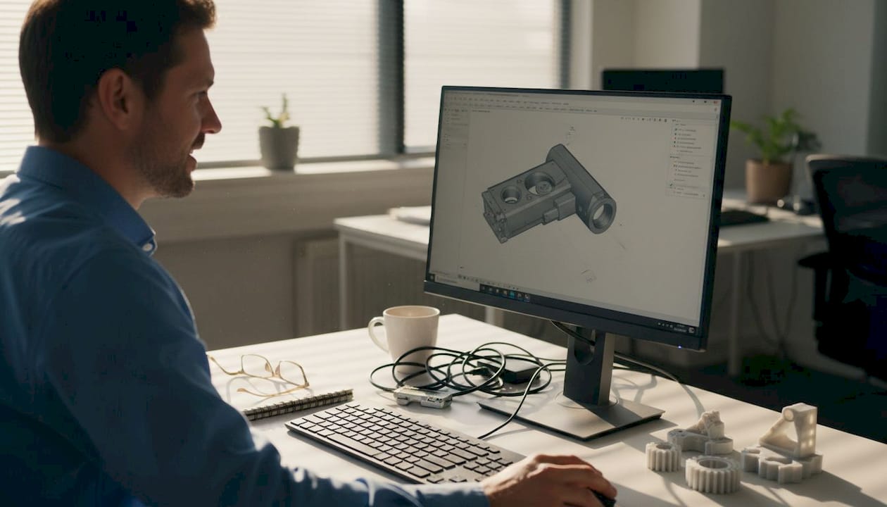 Man adjusting 3D print orientation at desk