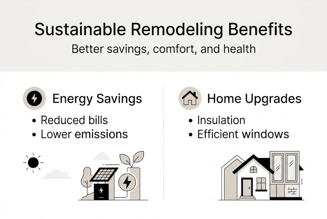 Infographic on sustainable remodeling benefits and upgrades
