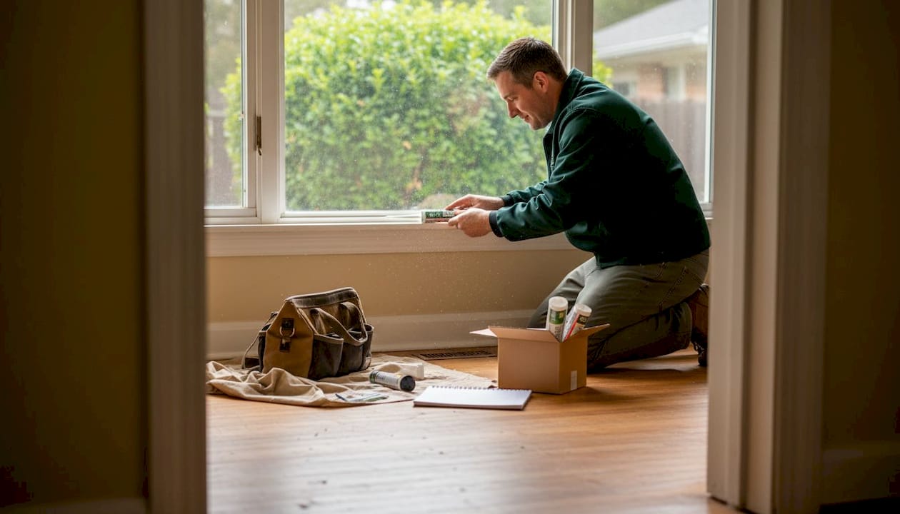 Contractor sealing window for energy efficiency
