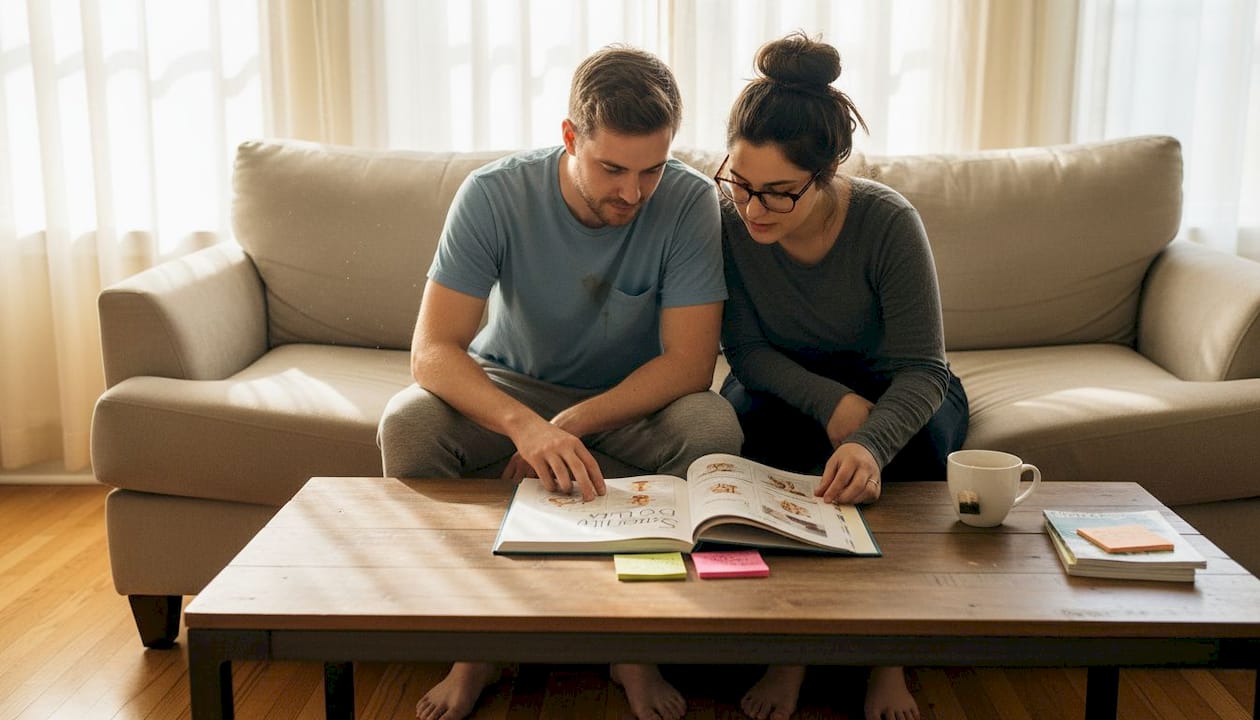 Couple preparing for childbirth together at home