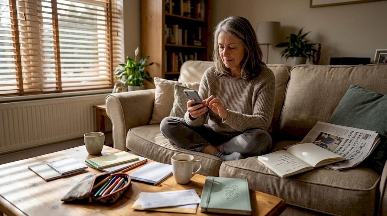 Grandmother using phone to coordinate family support