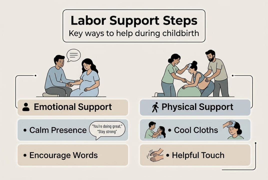 Infographic outlining main labor support steps
