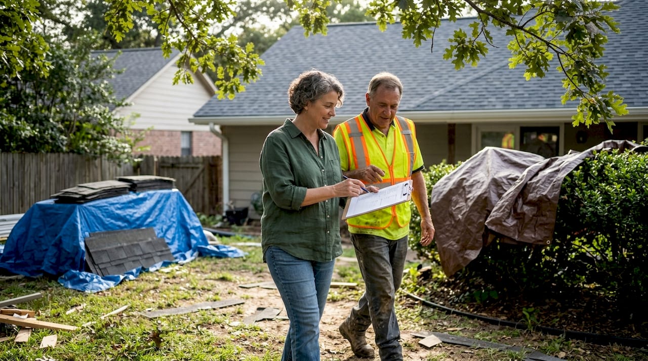 Homeowner and contractor reviewing jobsite details