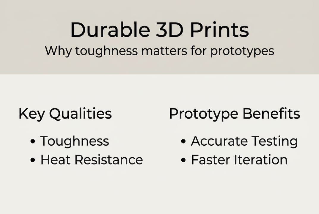 Infographic with durability qualities and prototype benefits
