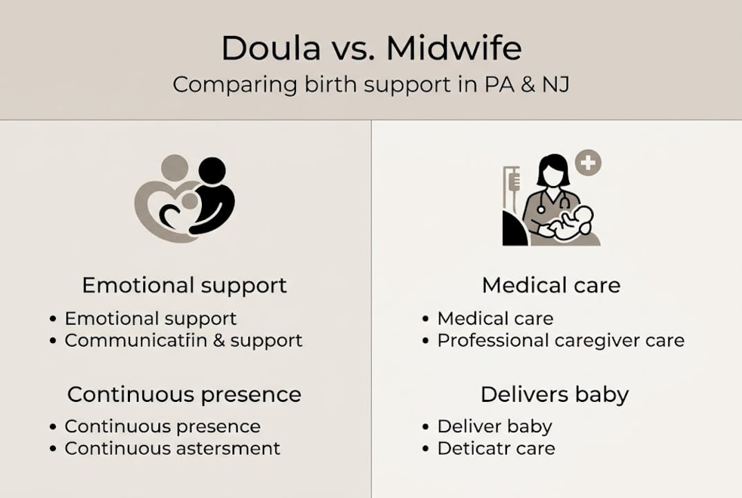 Infographic comparing doula versus midwife support