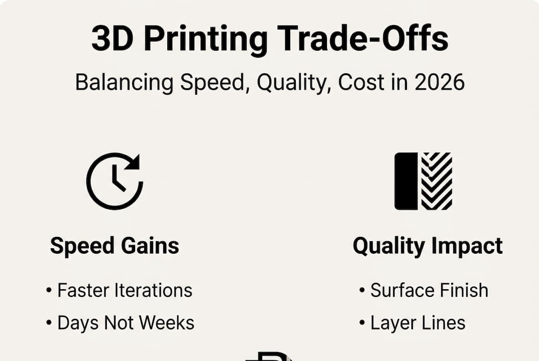 Infographic on 3D printing speed quality cost
