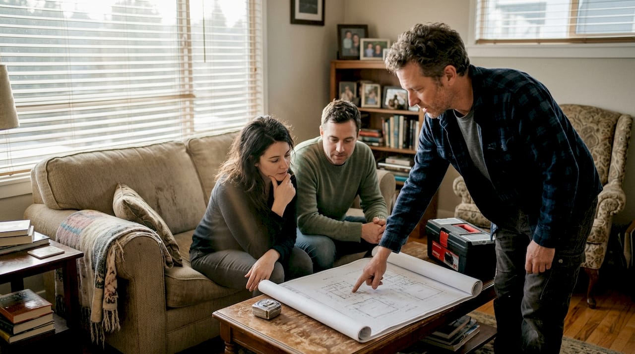 Contractor explaining renovation details to homeowners
