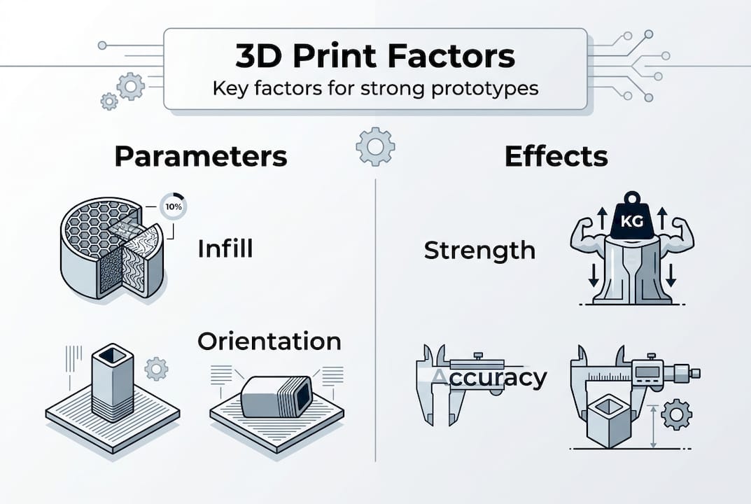 Infographic showing key 3D print design factors