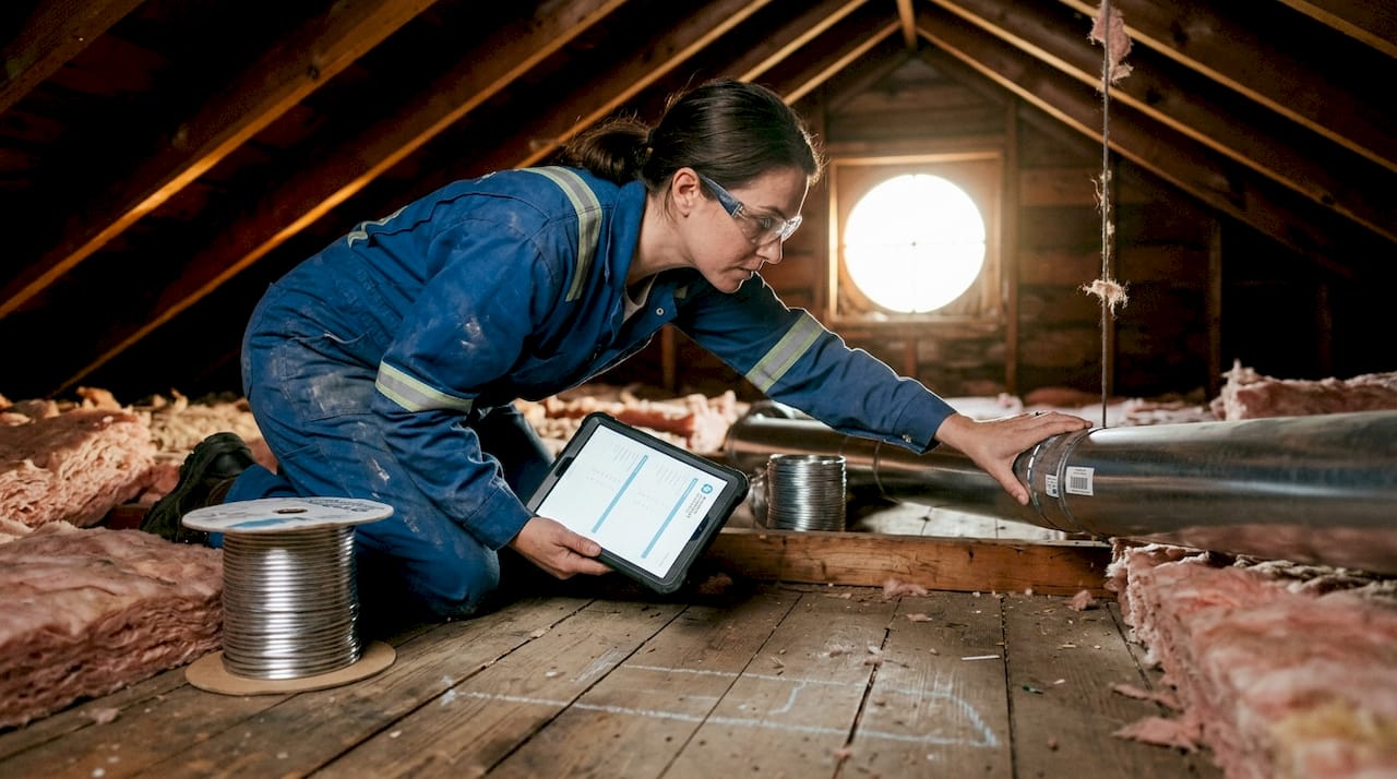 Contractor adjusting attic ventilation in insulation upgrade