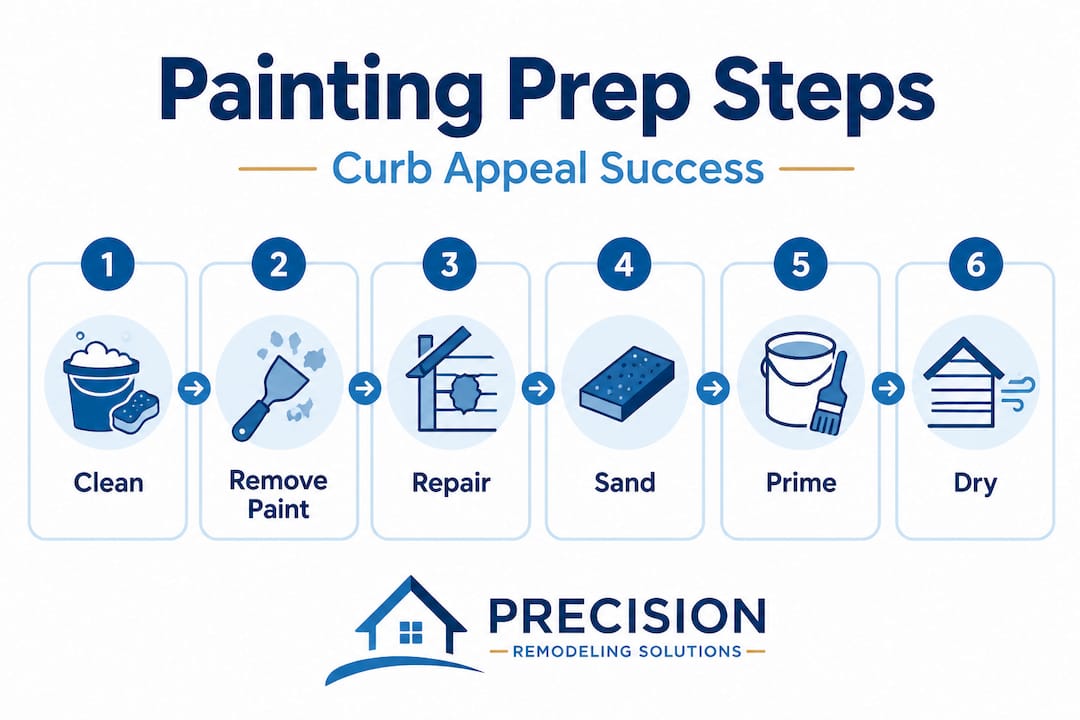 Infographic showing steps for exterior paint prep