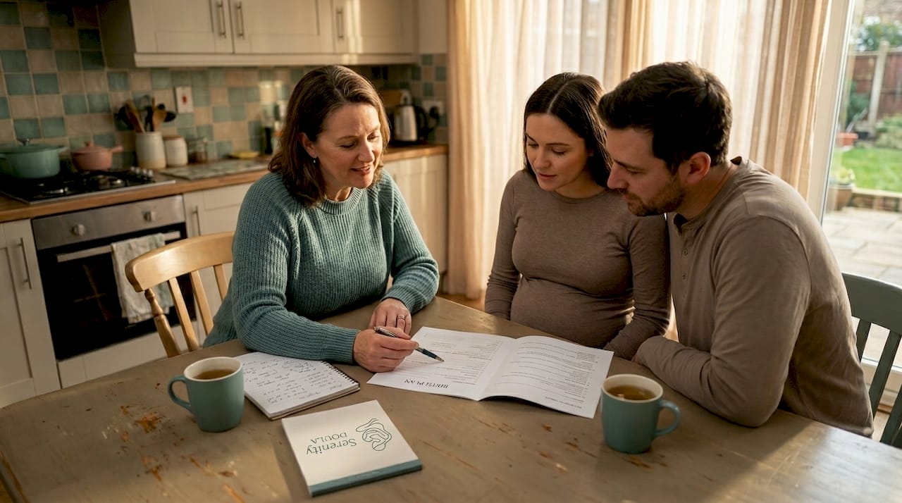 Doula and couple planning birth support