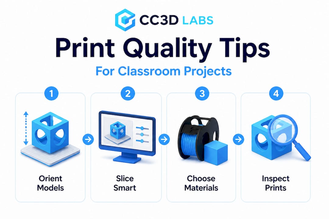 Infographic illustrating quality tips for classroom 3D prints