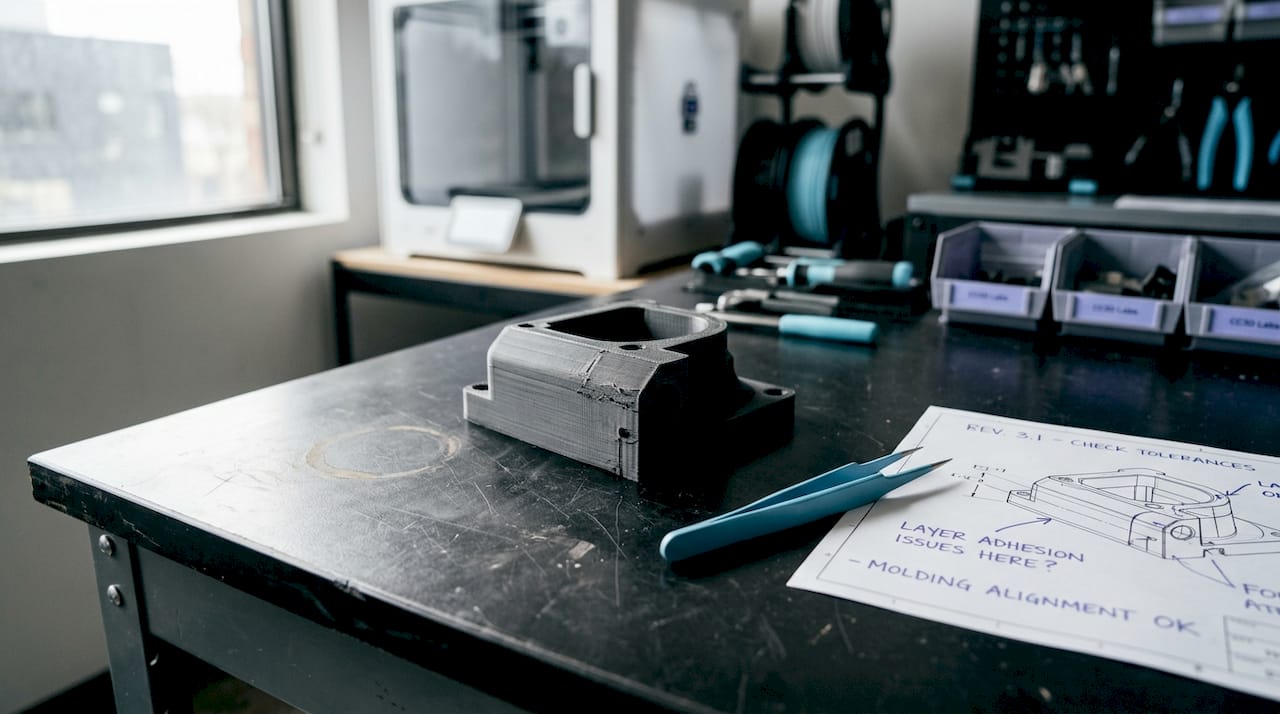 Close-up of 3D print layer lines and flaws